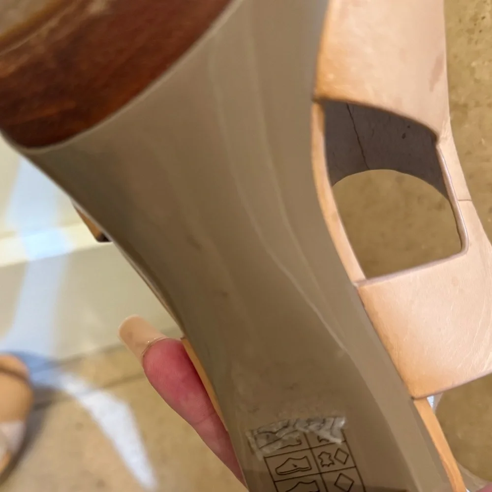 MICHAEL Michael Kors Carla Nude Leather Platform Wood stacked heel Sandals 7